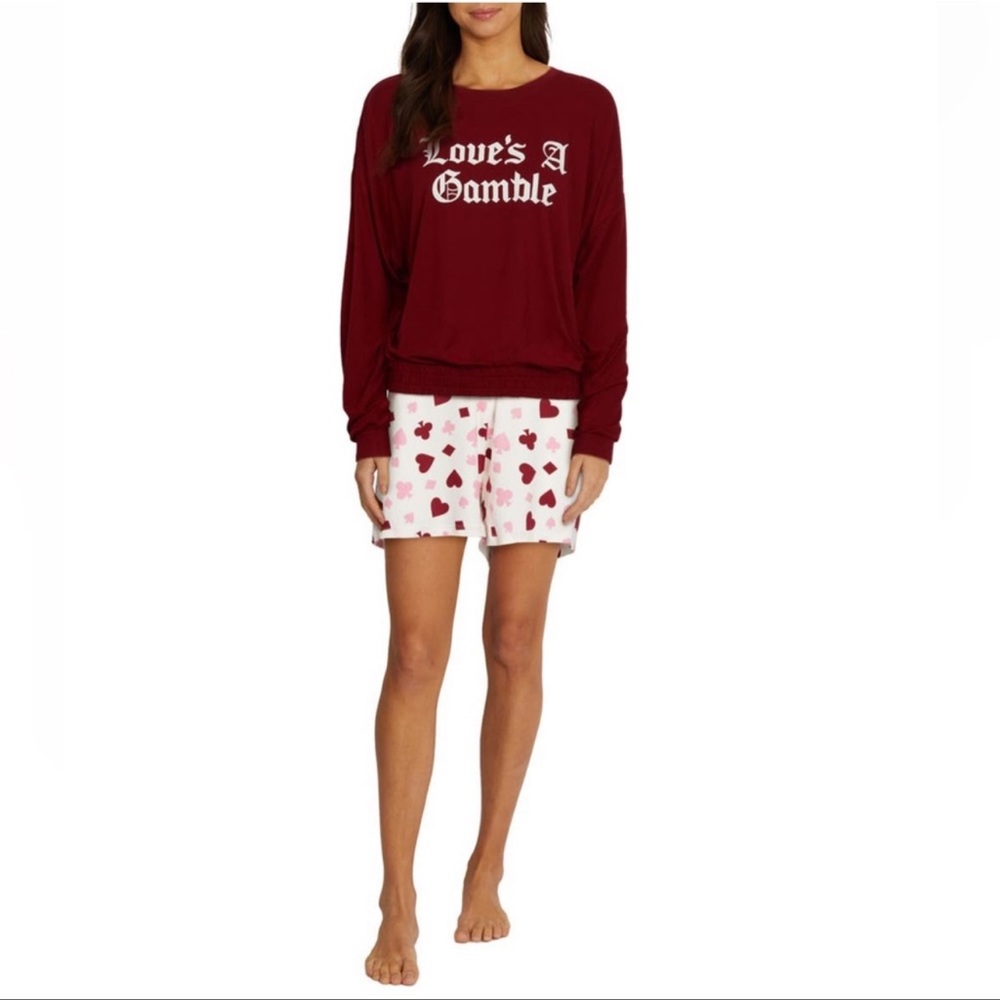 Wildfox Love's a Gamble Long Sleeve Top & Short Pajama Set New With Tag- Reemoly